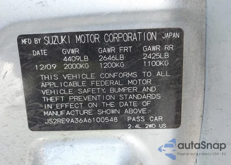 2010 Suzuki Kizashi Se z USA, uszkodzony, nr VIN JS2RE9A36A6100548